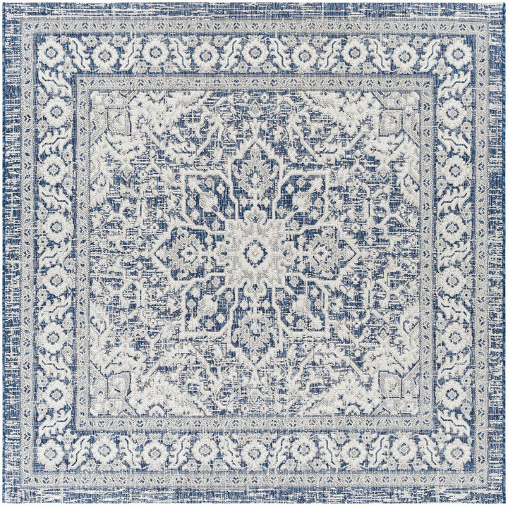 Traditional Medallion Design Blue and Ivory Machine Woven Rug - The Rug Decor