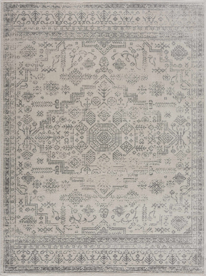 Traditional Medallion Design Contemporary Ivory and Gray Medium pile Area Rug - The Rug Decor