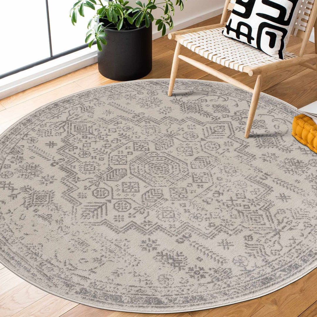 Traditional Medallion Design Contemporary Ivory and Gray Medium pile Area Rug - The Rug Decor