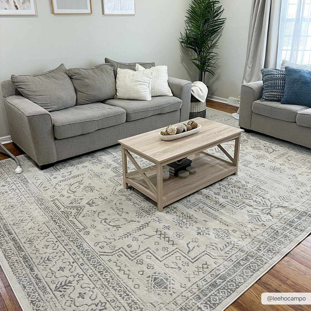 Traditional Medallion Design Contemporary Ivory and Gray Medium pile Area Rug - The Rug Decor