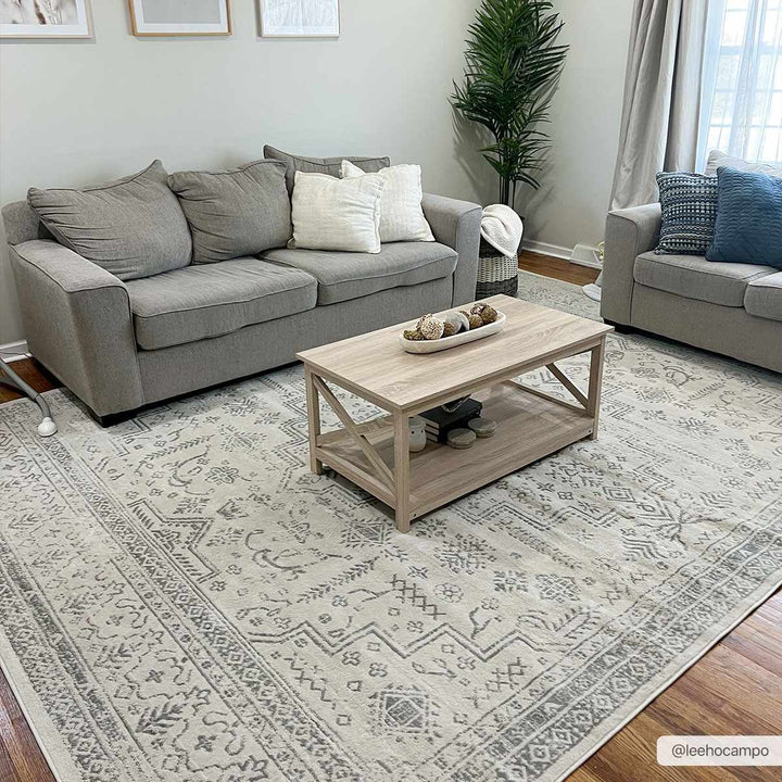 Traditional Medallion Design Contemporary Ivory and Gray Medium pile Area Rug - The Rug Decor