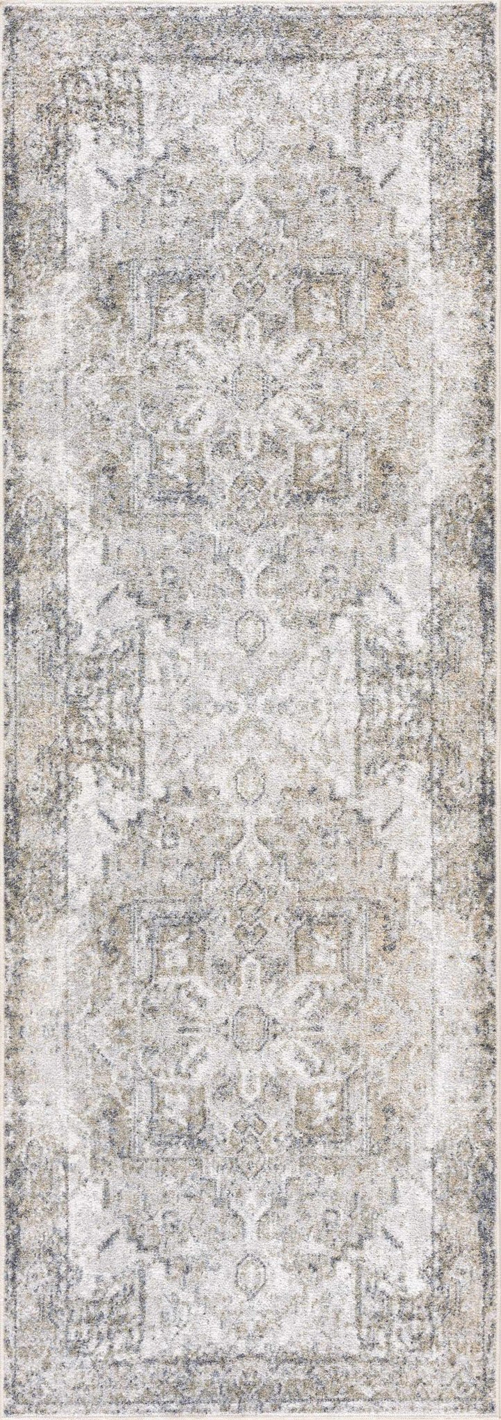 Traditional Medallion Design Ivory, Olive and Camel Low pile Washable Area Rug - The Rug Decor