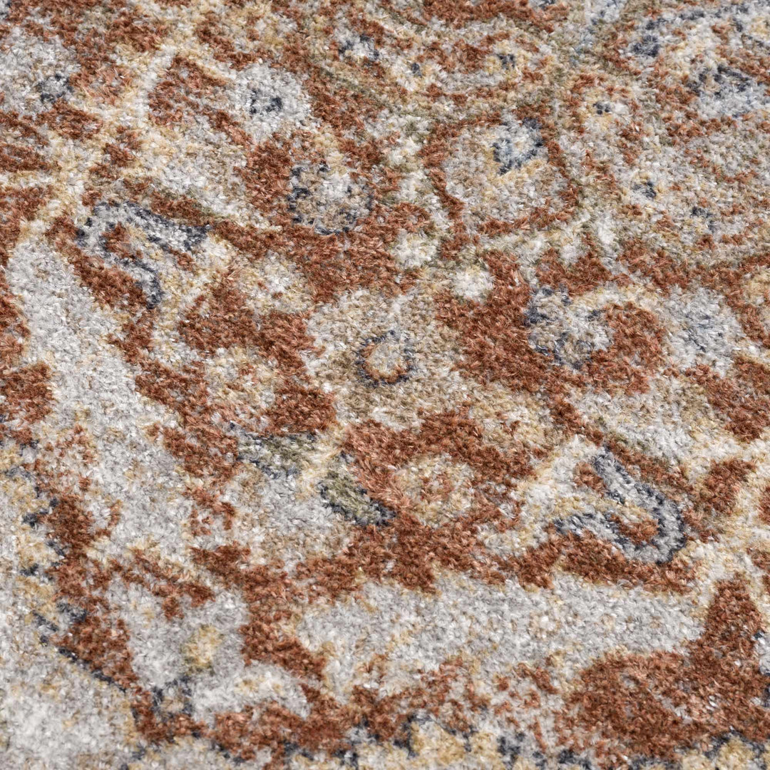 Traditional Medallion Design Machine woven Rust, Silver, Ivory and Beige washable Turkish Rug - The Rug Decor