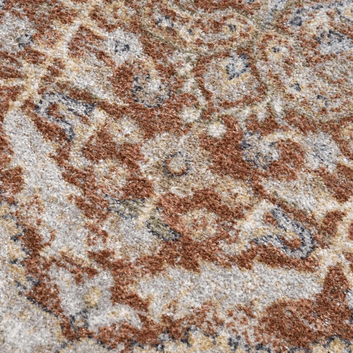 Traditional Medallion Design Machine woven Rust, Silver, Ivory and Beige washable Turkish Rug - The Rug Decor