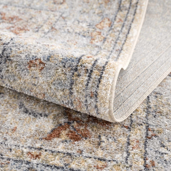Traditional Medallion Design Machine woven Rust, Silver, Ivory and Beige washable Turkish Rug - The Rug Decor