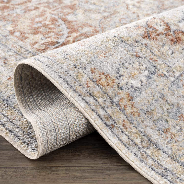 Traditional Medallion Design Machine woven Rust, Silver, Ivory and Beige washable Turkish Rug - The Rug Decor