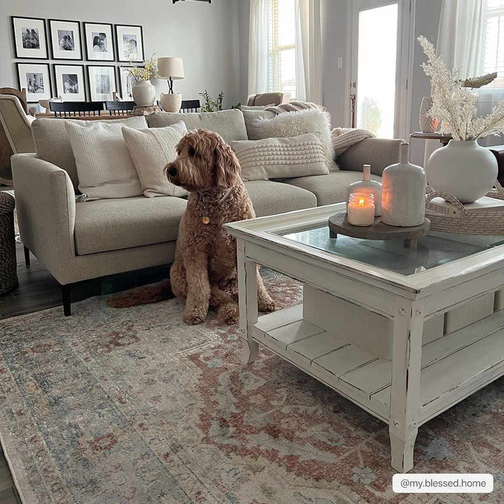 Traditional Medallion Design Machine woven Rust, Silver, Ivory and Beige washable Turkish Rug - The Rug Decor