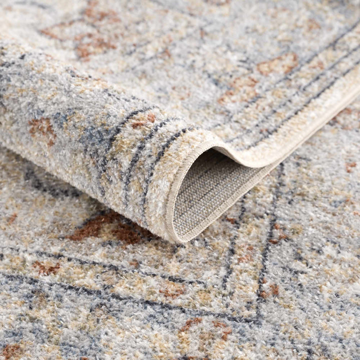 Traditional Medallion Design Machine woven Rust, Silver, Ivory and Beige washable Turkish Rug - The Rug Decor