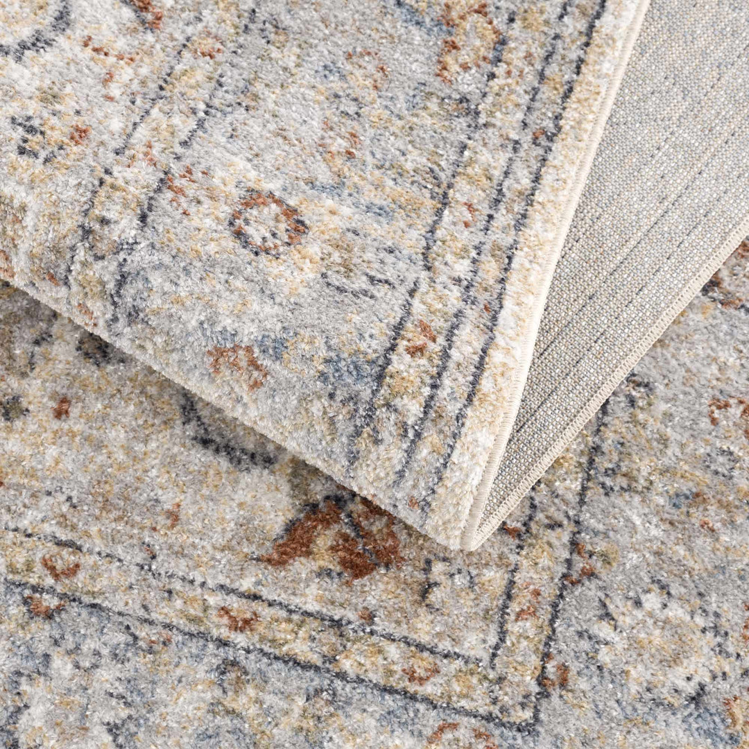 Traditional Medallion Design Machine woven Rust, Silver, Ivory and Beige washable Turkish Rug - The Rug Decor