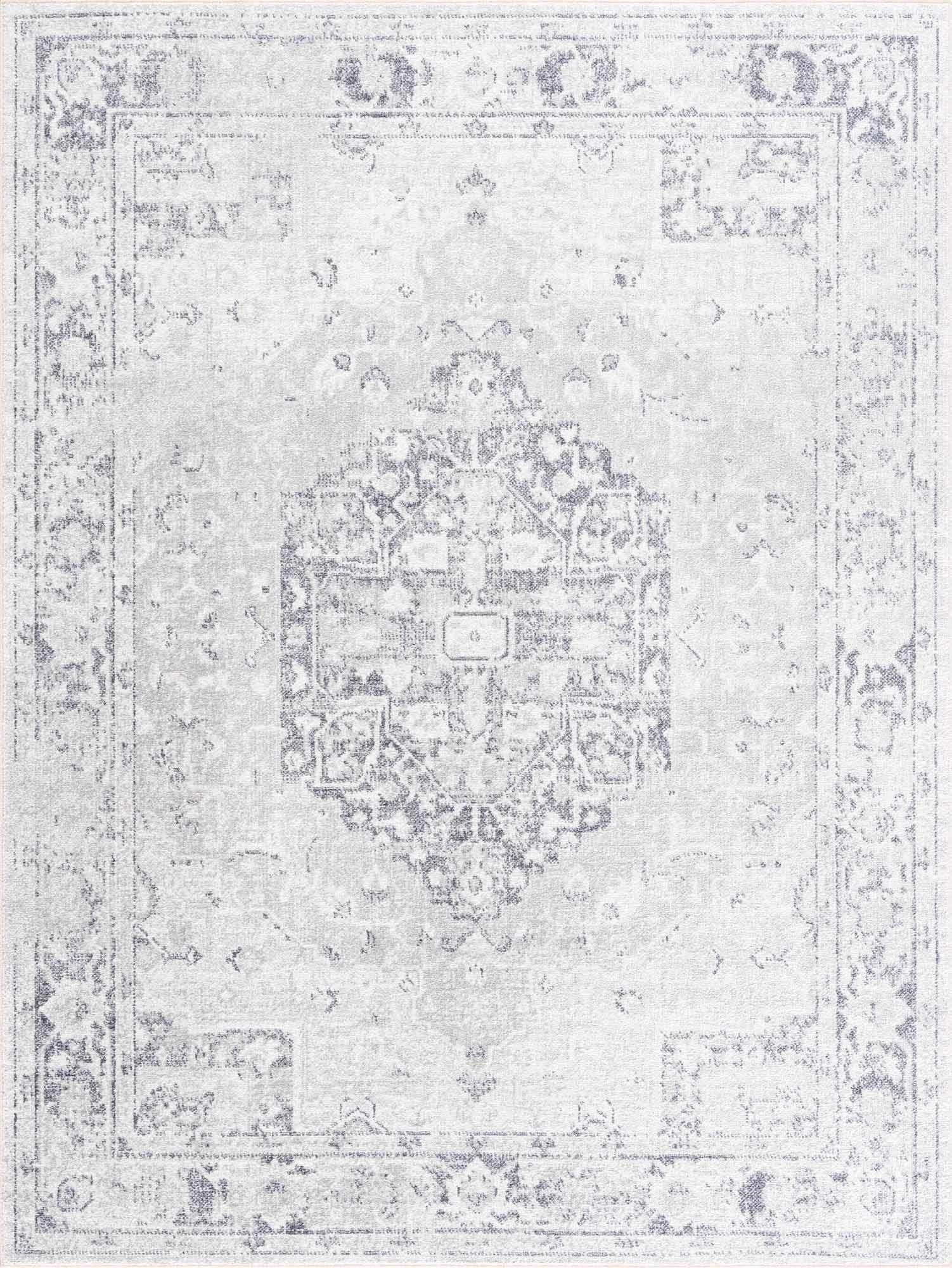 Traditional Medallion Design Silver and Charcoal Rug The Rug Decor