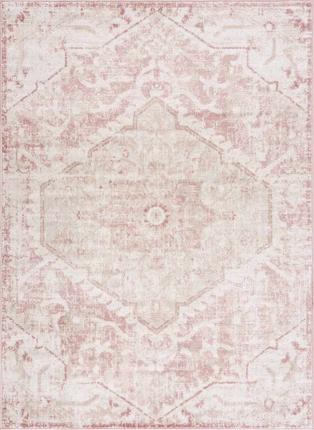 Traditional Medallion Pink, Silver and Beige Multi Size Area Rug - The Rug Decor