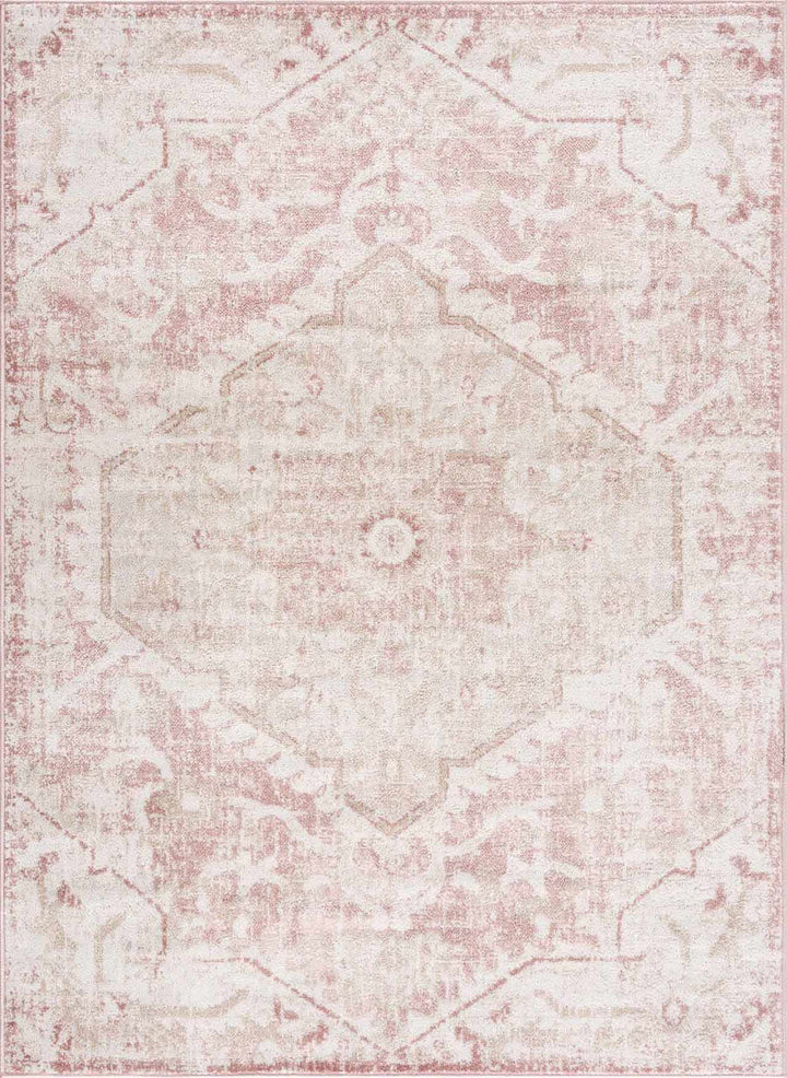 Traditional Medallion Pink, Silver and Beige Multi Size Area Rug - The Rug Decor