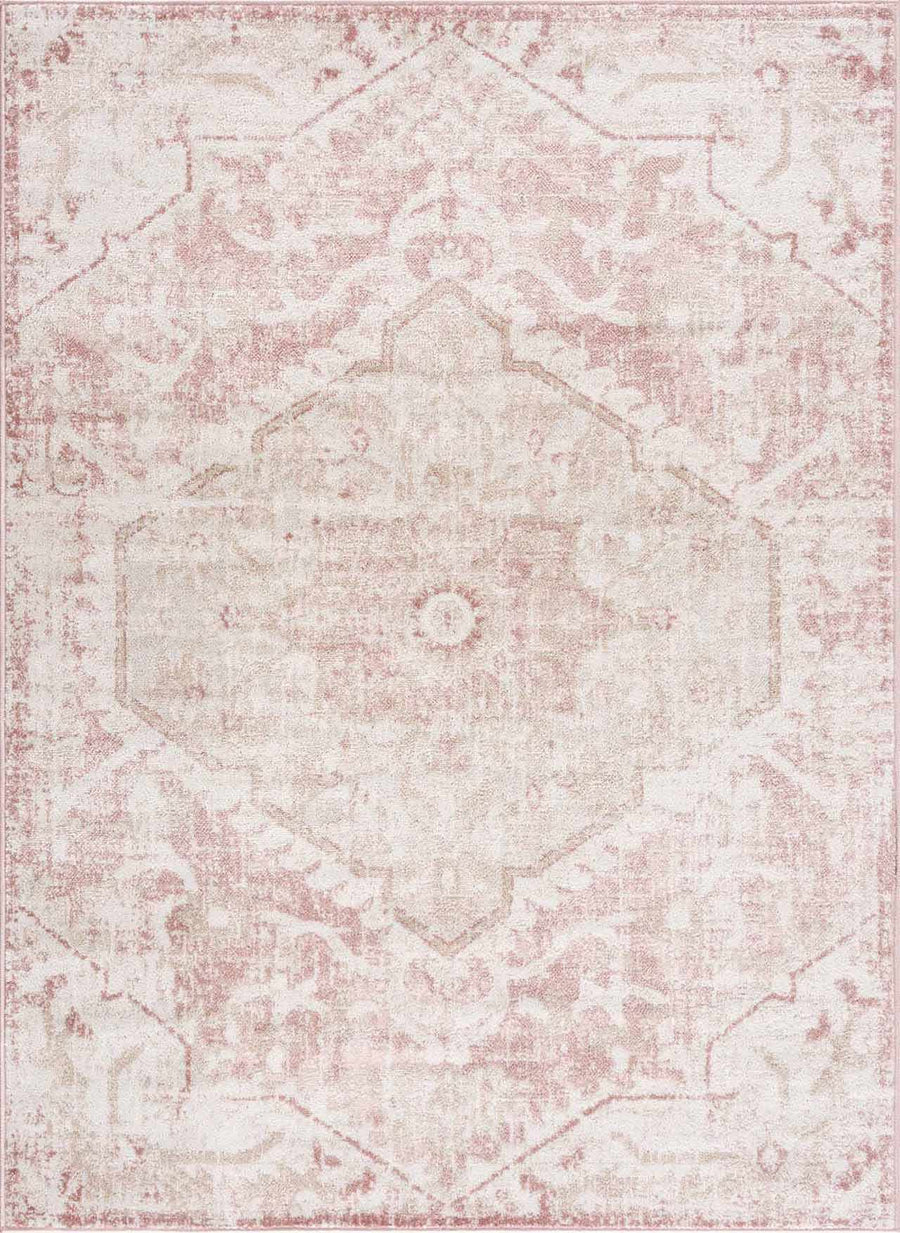 Traditional Medallion Pink, Silver and Beige Multi Size Area Rug - The Rug Decor