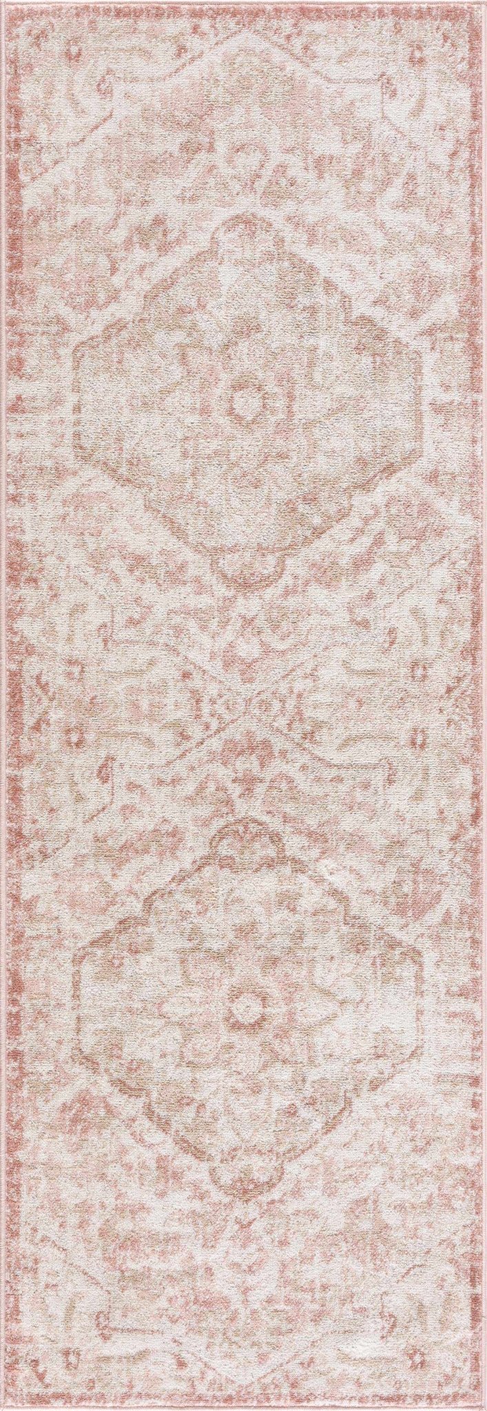 Traditional Medallion Pink, Silver and Beige Multi Size Area Rug - The Rug Decor