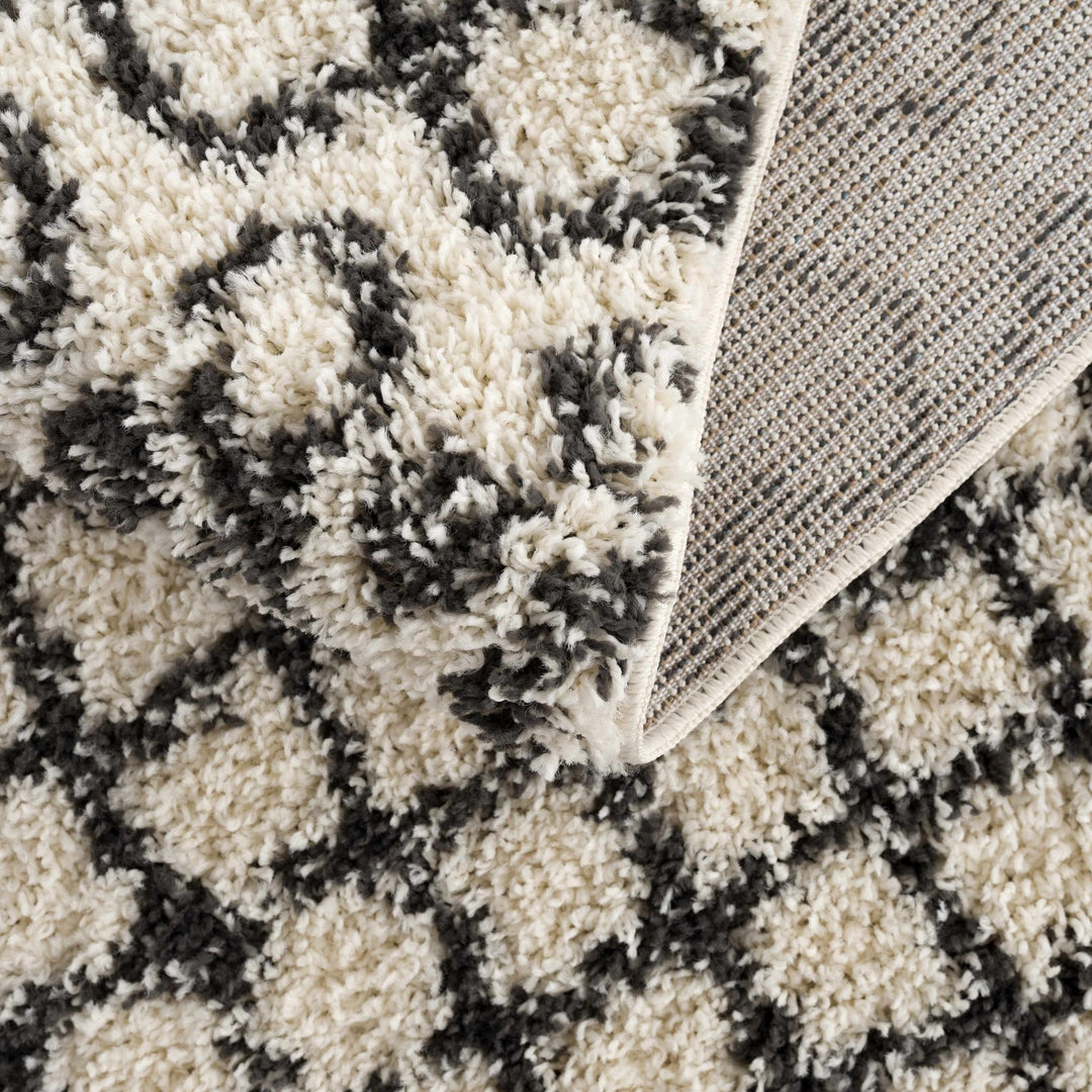 Traditional Moroccan Style Beige and Black Plush Pile Area Rug - The Rug Decor