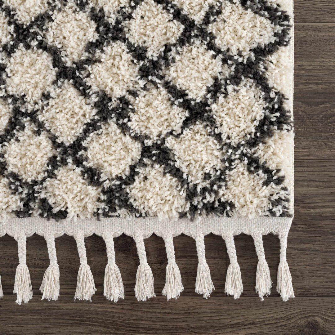 Traditional Moroccan Style Beige and Black Plush Pile Area Rug - The Rug Decor