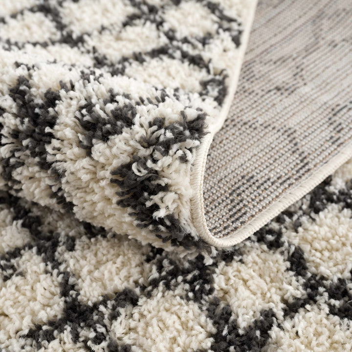 Traditional Moroccan Style Beige and Black Plush Pile Area Rug - The Rug Decor