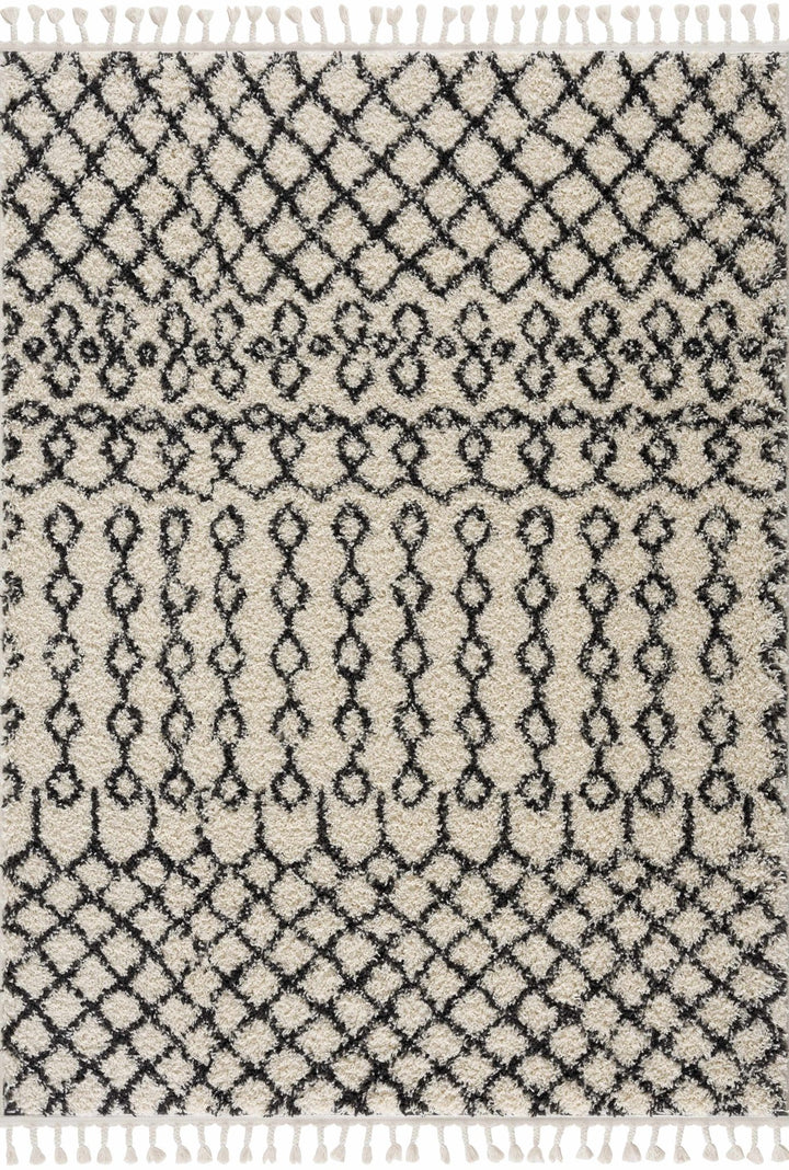 Traditional Moroccan Style Beige and Black Plush Pile Area Rug - The Rug Decor