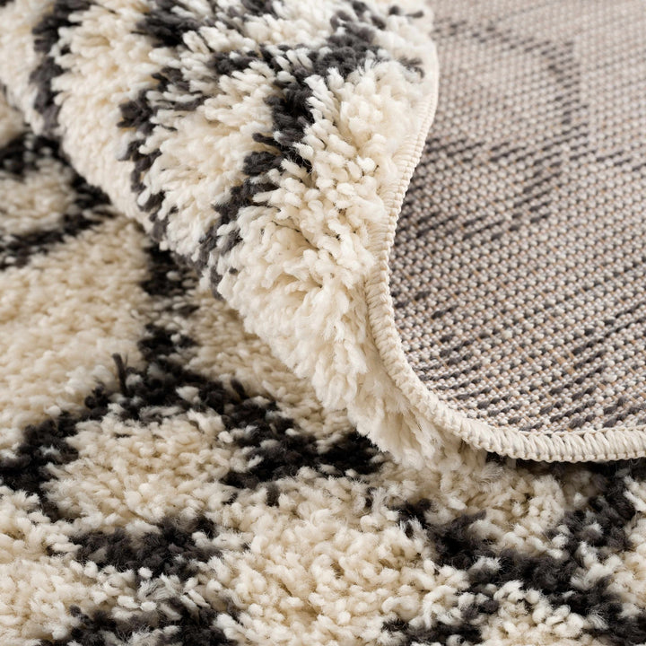 Traditional Moroccan Style Beige and Black Plush Pile Area Rug - The Rug Decor