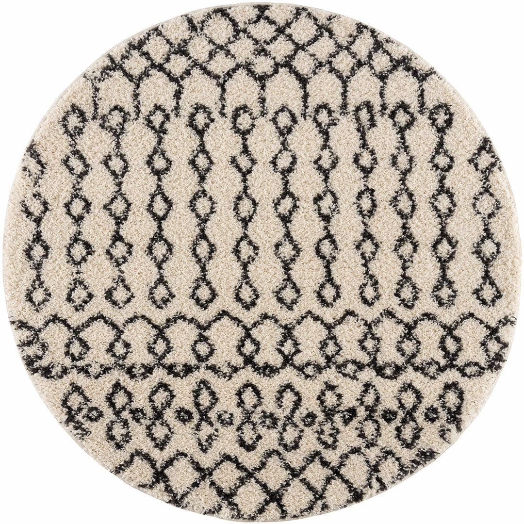 Traditional Moroccan Style Beige and Black Plush Pile Area Rug - The Rug Decor