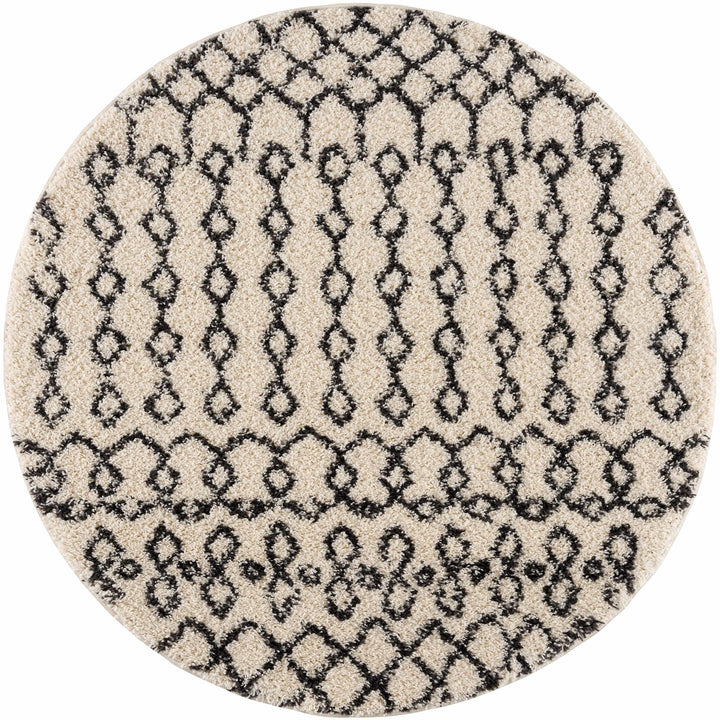 Traditional Moroccan Style Beige and Black Plush Pile Area Rug - The Rug Decor