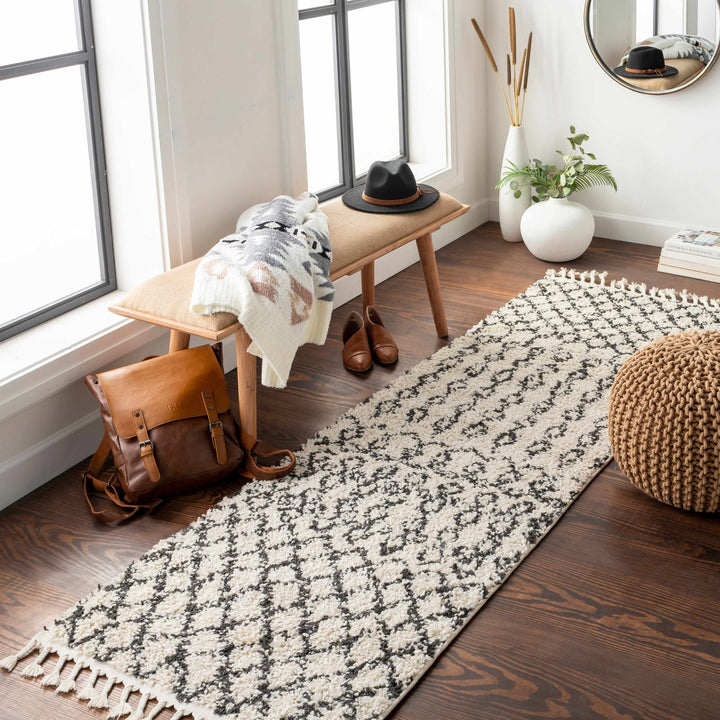 Traditional Moroccan Style Beige and Black Plush Pile Area Rug - The Rug Decor