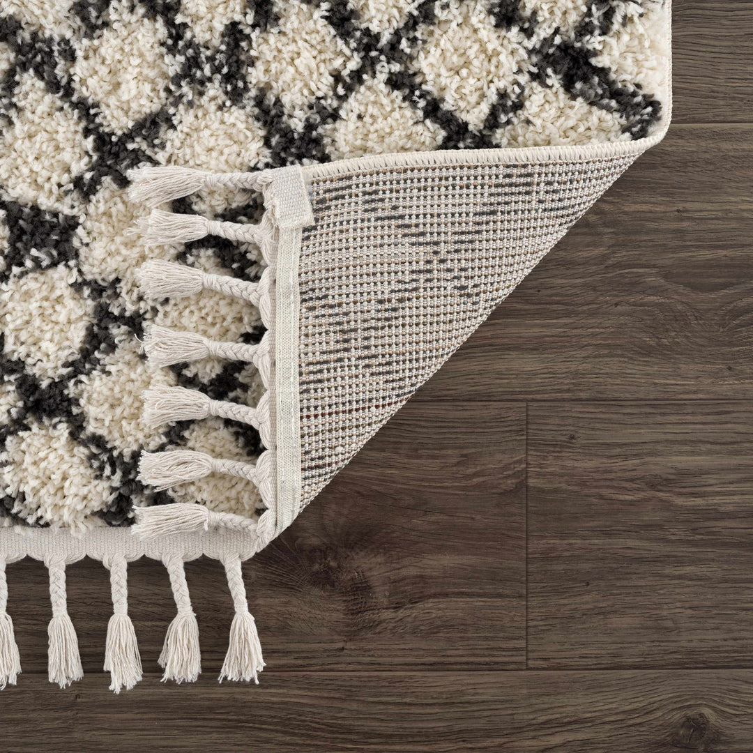 Traditional Moroccan Style Beige and Black Plush Pile Area Rug - The Rug Decor