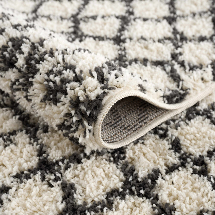 Traditional Moroccan Style Beige and Black Plush Pile Area Rug - The Rug Decor