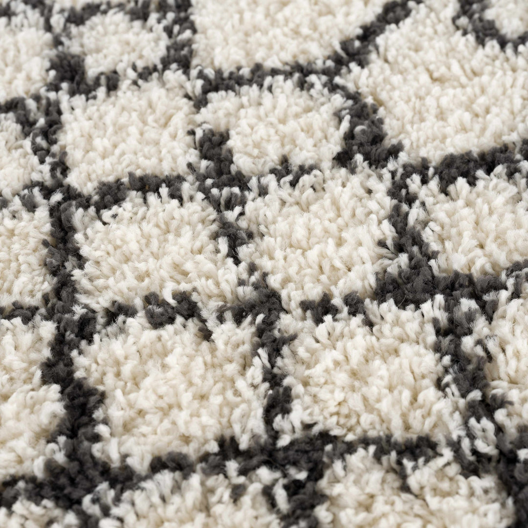 Traditional Moroccan Style Beige and Black Plush Pile Area Rug - The Rug Decor