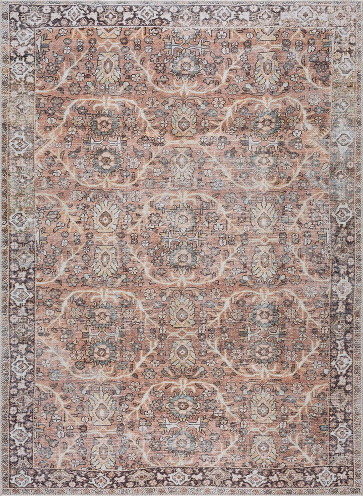 Traditional Oriental Intricate Design Dark Peach, Ivory, Beige and Charcoal Washable Area Rug - The Rug Decor