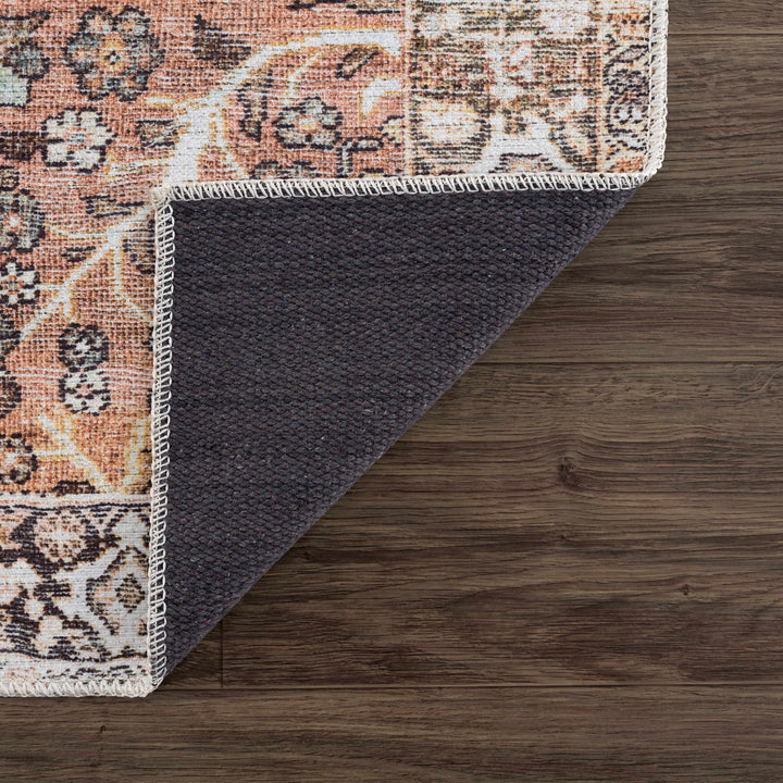 Traditional Oriental Intricate Design Dark Peach, Ivory, Beige and Charcoal Washable Area Rug - The Rug Decor