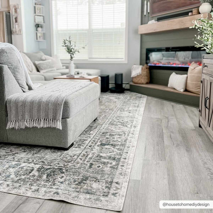 Traditional Oriental Light Brown and Blue and Medallion Design Low pile Area Rug - The Rug Decor