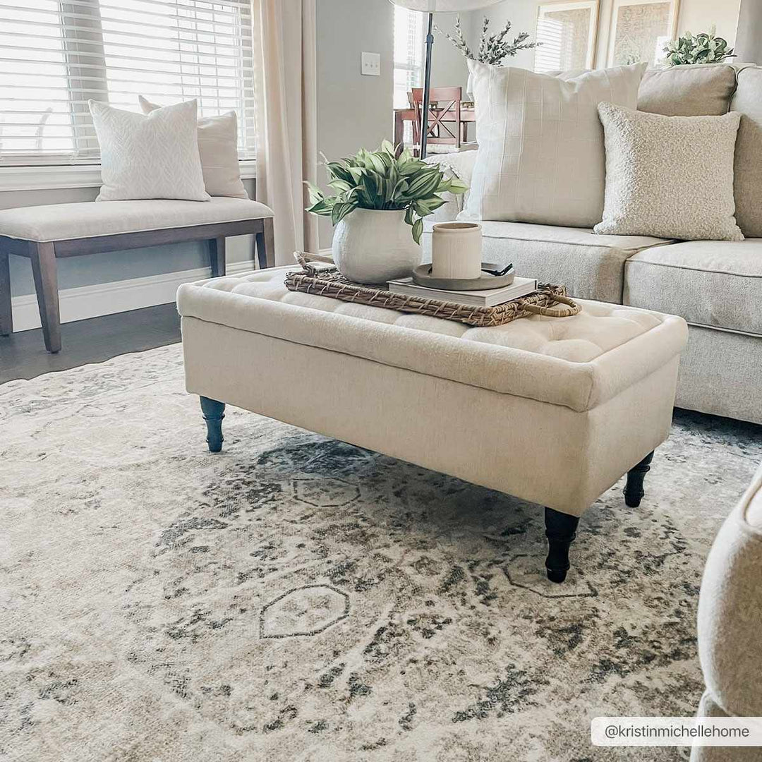 Traditional Oriental Light Brown and Blue and Medallion Design Low pile Area Rug - The Rug Decor