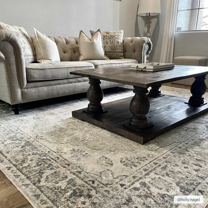 Traditional Oriental Light Brown and Blue and Medallion Design Low pile Area Rug - The Rug Decor