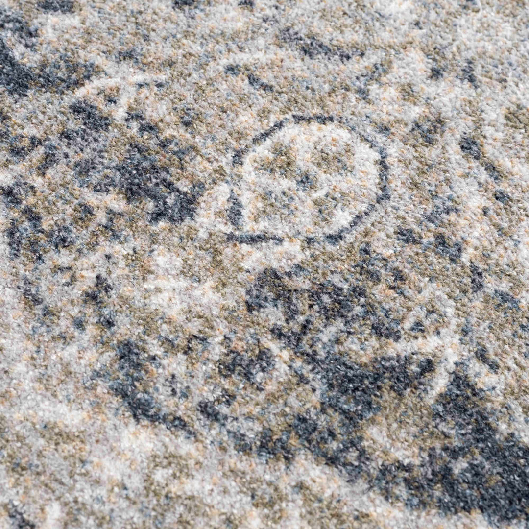 Traditional Oriental Light Brown and Blue and Medallion Design Low pile Area Rug - The Rug Decor