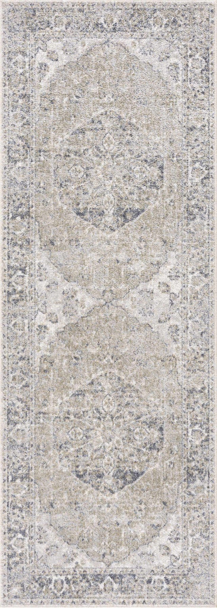 Traditional Oriental Light Brown and Blue and Medallion Design Low pile Area Rug - The Rug Decor