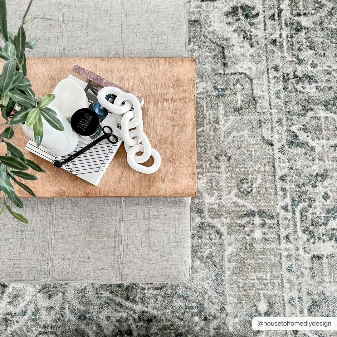 Traditional Oriental Light Brown and Blue and Medallion Design Low pile Area Rug - The Rug Decor