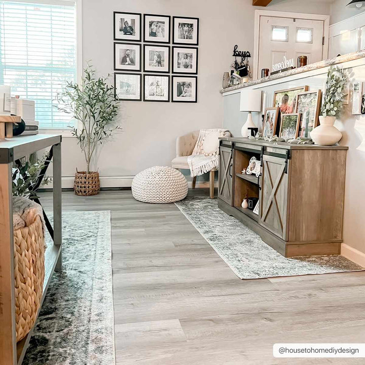 Traditional Oriental Light Brown and Blue and Medallion Design Low pile Area Rug - The Rug Decor