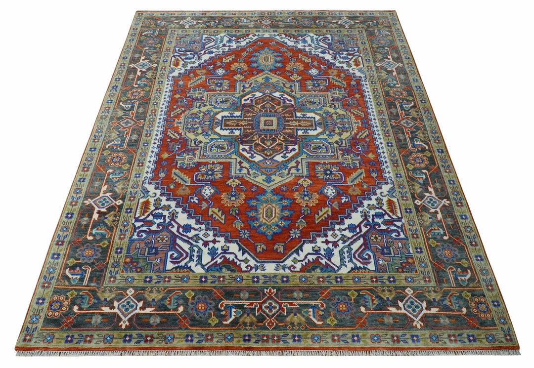 Traditional Rust, Ivory, Beige and Charcoal Multi size Hand knotted Wool Area Rug - The Rug Decor