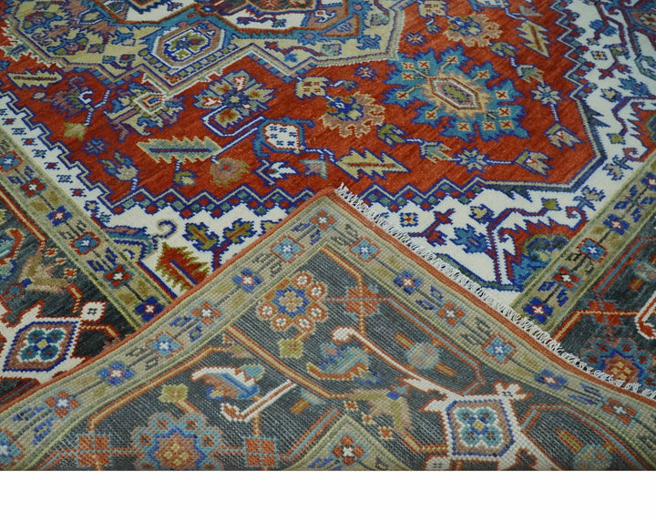 Traditional Rust, Ivory, Beige and Charcoal Multi size Hand knotted Wool Area Rug - The Rug Decor