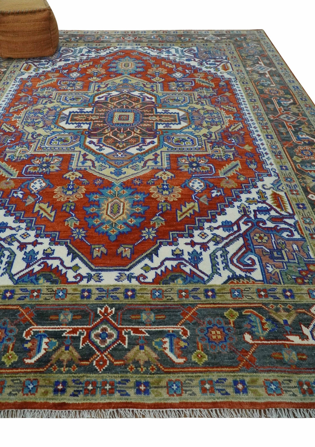 Traditional Rust, Ivory, Beige and Charcoal Multi size Hand knotted Wool Area Rug - The Rug Decor