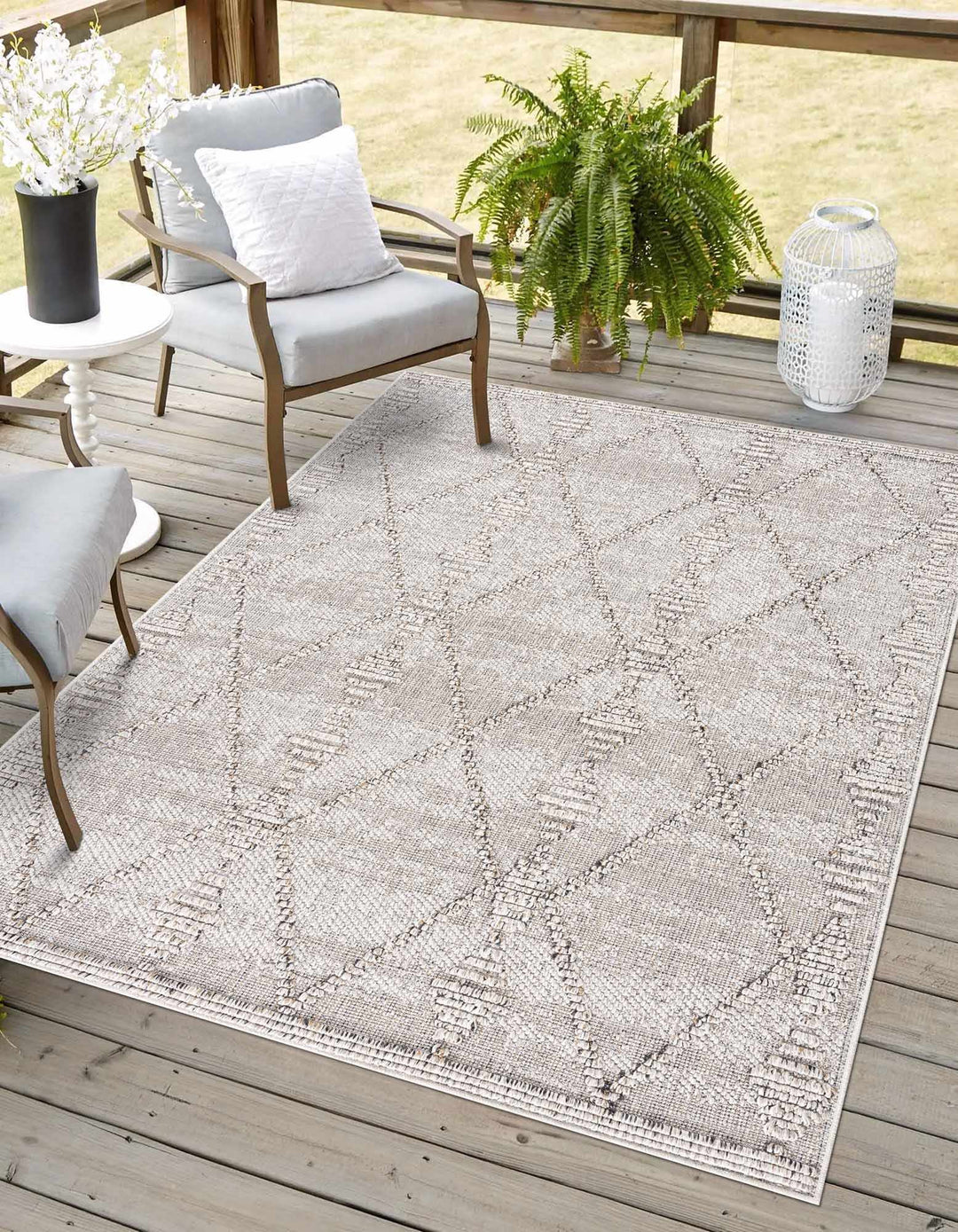 Traditional Tribal Design Beige Medium Pile Outdoor Area Rug - The Rug Decor