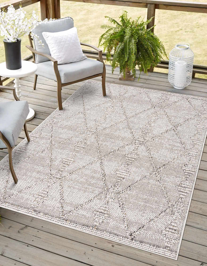 Traditional Tribal Design Beige Medium Pile Outdoor Area Rug - The Rug Decor