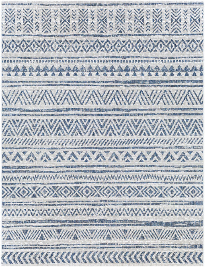 Traditional Tribal look Ivory and Blue Indoor and Outdoor Area Rug - The Rug Decor