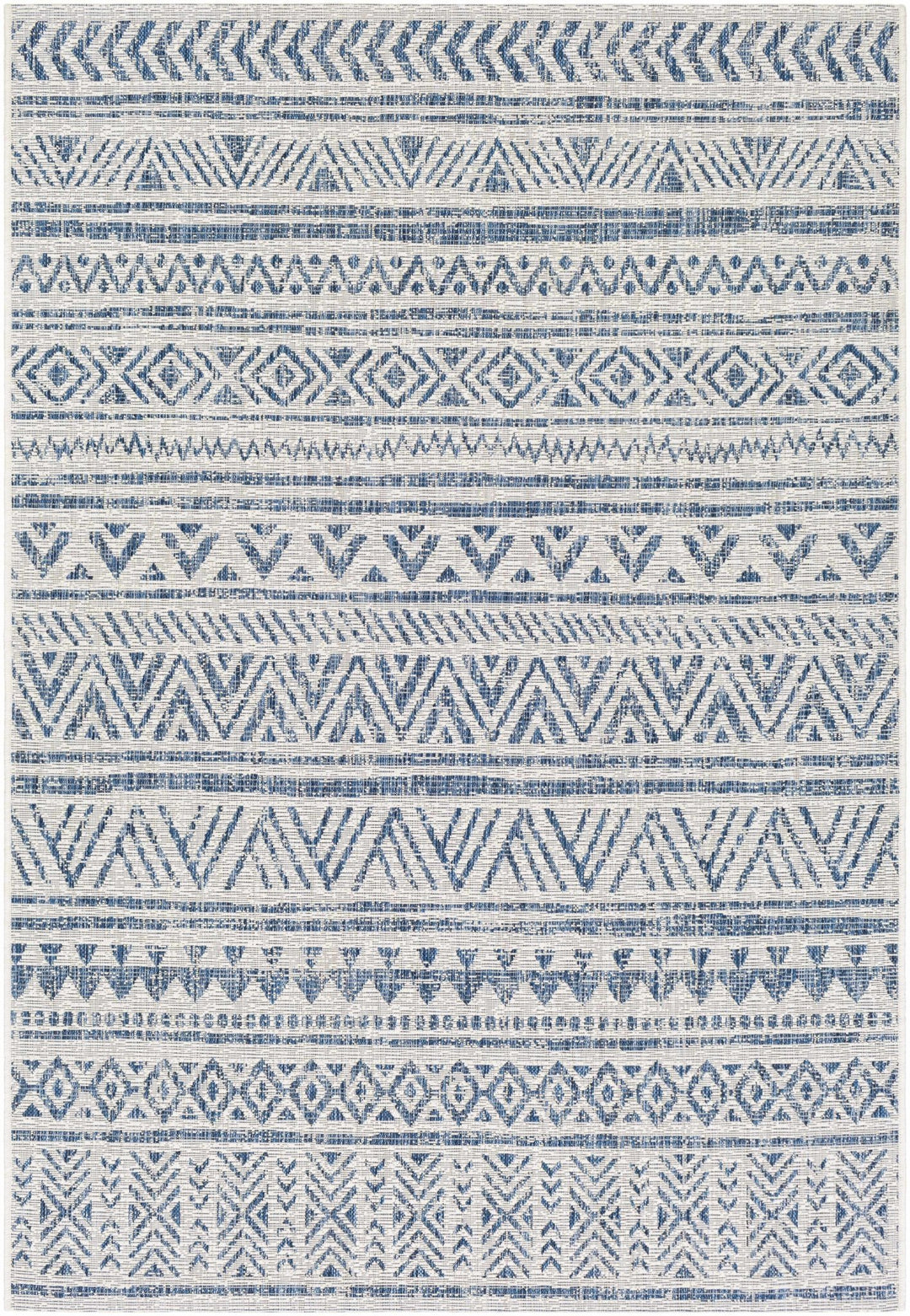 Traditional Tribal look Ivory and Blue Indoor and Outdoor Area Rug - The Rug Decor