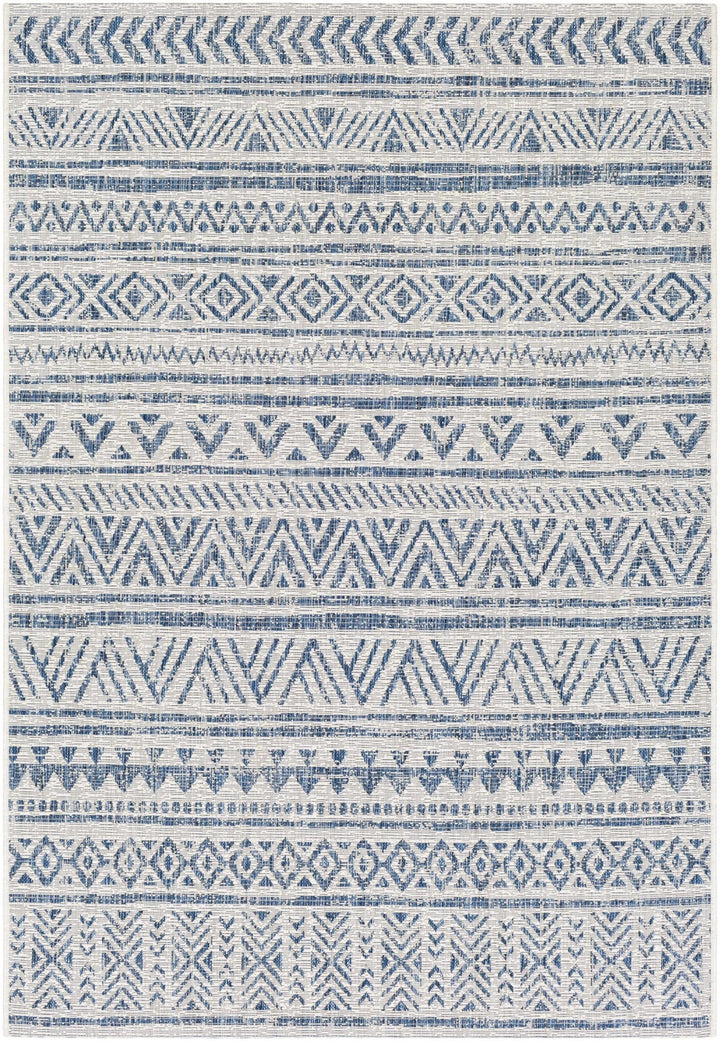 Traditional Tribal look Ivory and Blue Indoor and Outdoor Area Rug - The Rug Decor