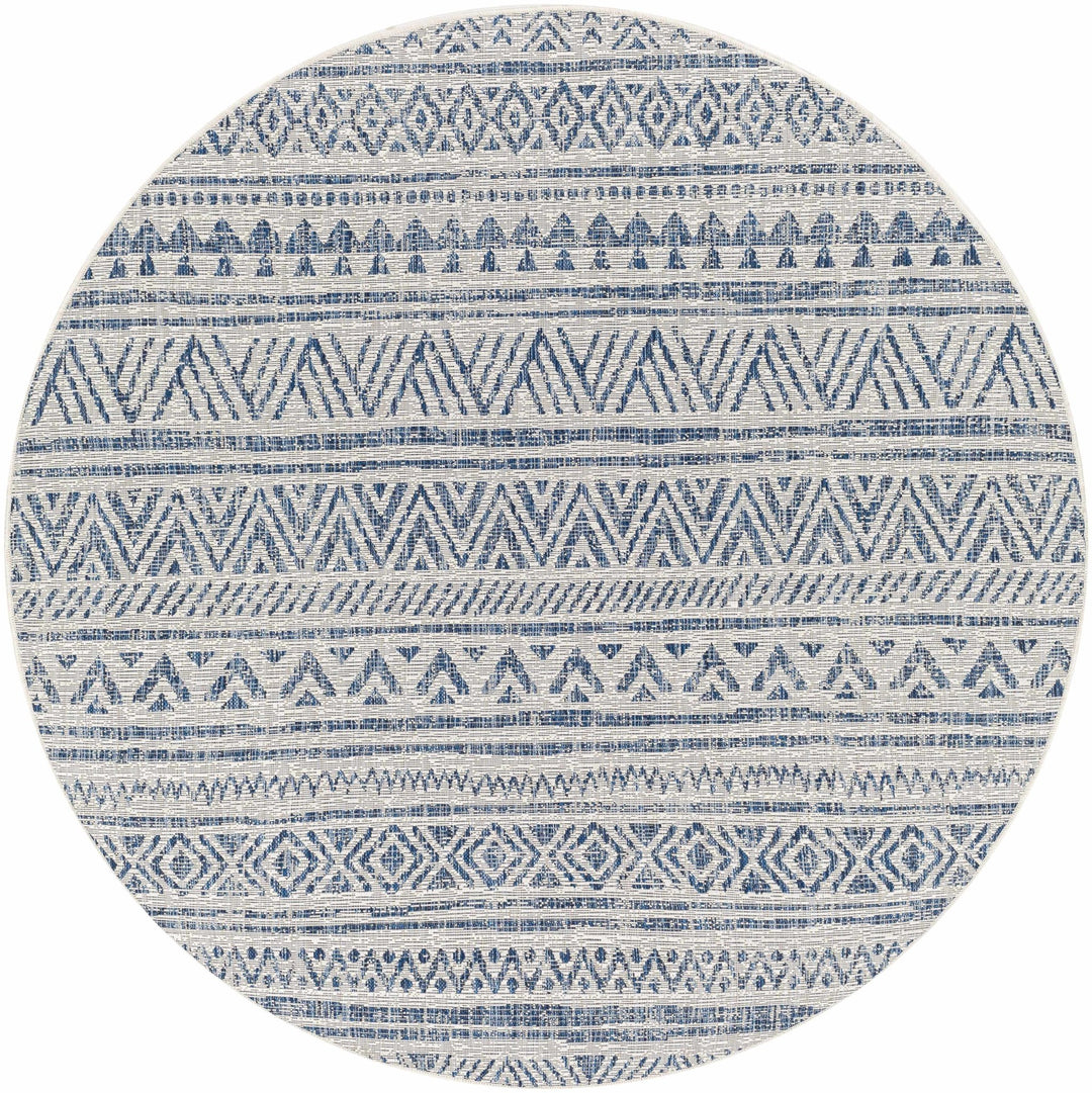 Traditional Tribal look Ivory and Blue Indoor and Outdoor Area Rug - The Rug Decor