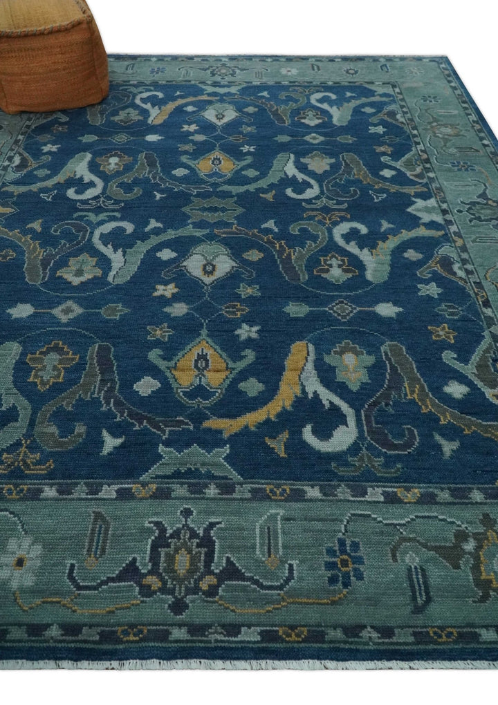 Traditional Turkish Design Hand Knotted Oriental Oushak Blue and Aqua Wool Area Rug - The Rug Decor