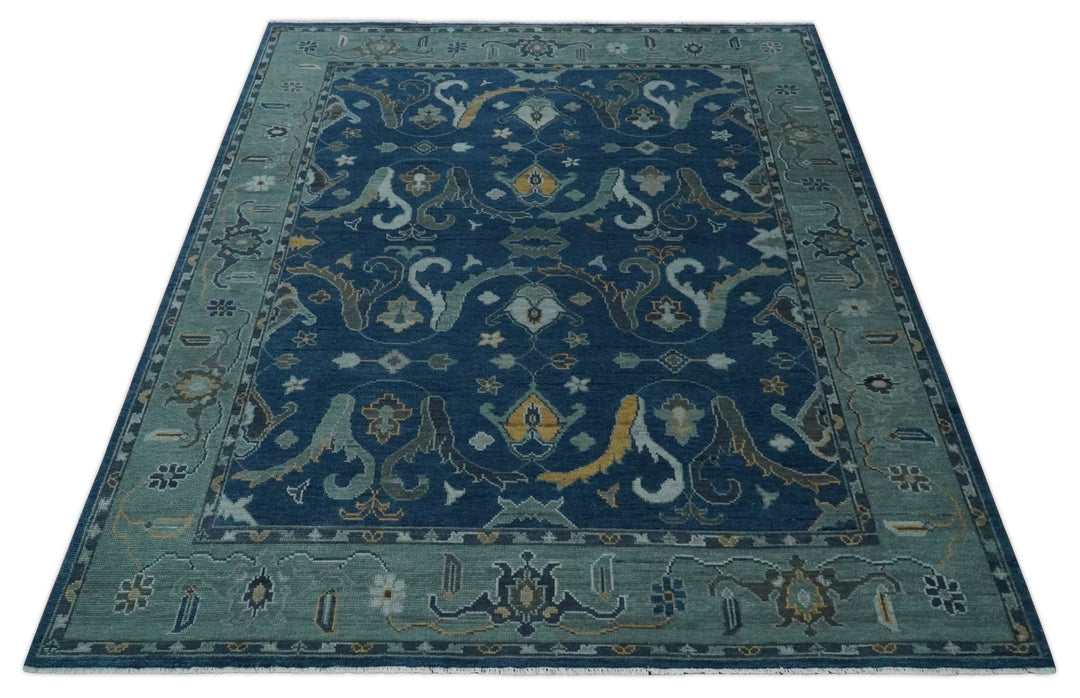 Traditional Turkish Design Hand Knotted Oriental Oushak Blue and Aqua Wool Area Rug - The Rug Decor