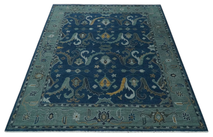 Traditional Turkish Design Hand Knotted Oriental Oushak Blue and Aqua Wool Area Rug - The Rug Decor